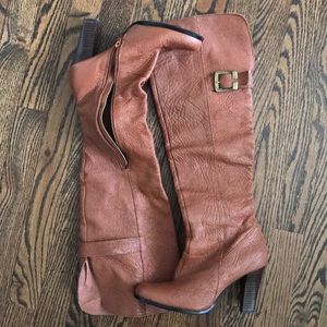 Caramel brown thigh high boots